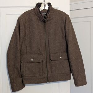 Kenneth Cole Men's Bomber Jacket Classic Wool Brown Flap Pockets Small Pilot